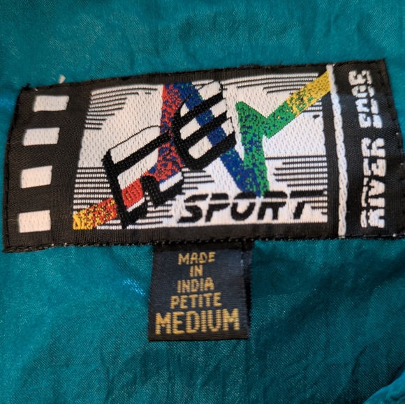 Vintage 90s River Edge Nylon Windbreaker Floral Colorblock Jacket Petite Medium - Picture 5 of 7